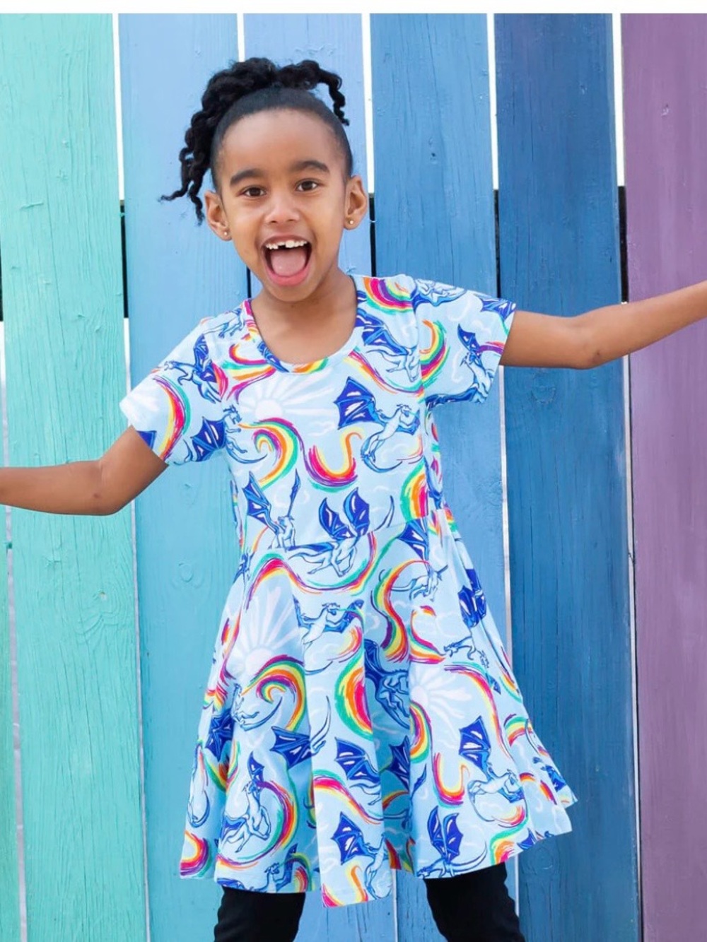 Rainbow Breathing Dragons Super Twirler Dress with Pockets